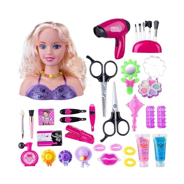 Tête à Coiffer Basic, Tête à Coiffer et à MaquIller Deluxe, 35 Accessoires Cheveux & Maquillage, Styling Tête Poupée Coiffure