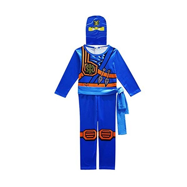 Thombase Ninja Warrior Déguisement Costume pour Le Cosplay des Enfants garçons et Dress Up Party Clotrhes avec Arme Bleu, 14