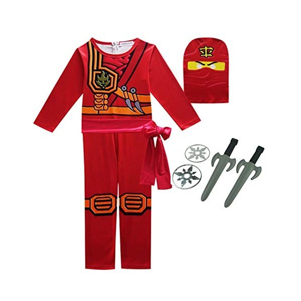 Thombase Ninja Warrior Déguisement Costume pour Le Cosplay des Enfants garçons et Dress Up Party Clotrhes avec Arme Bleu, 14