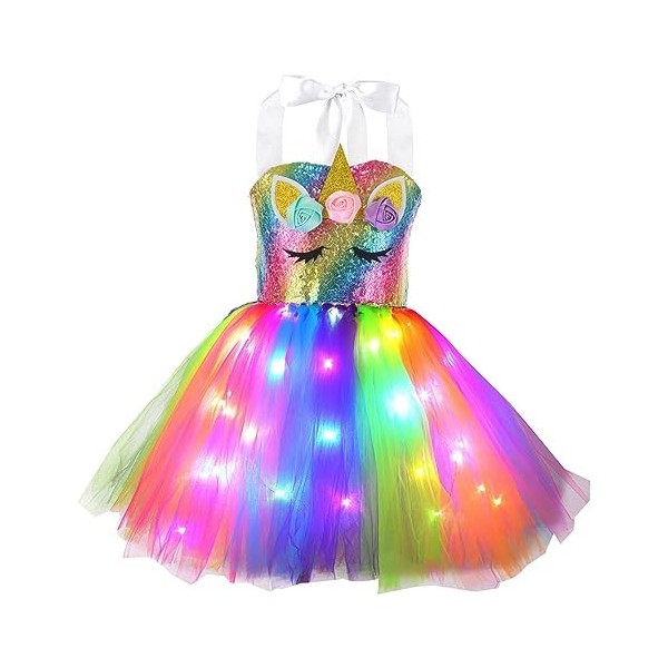 YiZYiF Enfant Fille Déguisement Licorne Sirène Robe Princesse Tutu Jupe avec Lumineuse LED Cosplay Costume Halloween Carnaval