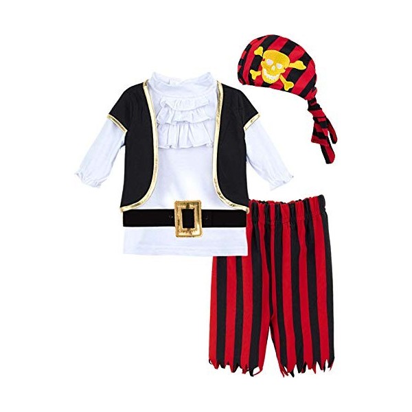 MOMBEBE COSLAND Bébé Garçons Pirate Outfit Carnaval Déguisements Costume Vêtements Ensemble Blanc 3-6 Mois