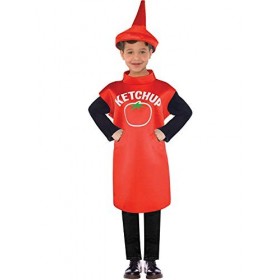 amscan- Food Costume dhalloween en Forme de Bouteille de ketchup-10-12, 9908181, Rouge, 10-12 Ans
