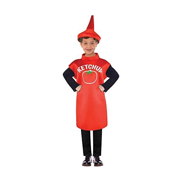 amscan- Food Costume dhalloween en Forme de Bouteille de ketchup-10-12, 9908181, Rouge, 10-12 Ans
