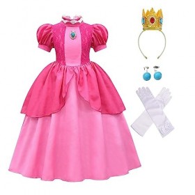 laughZuaia Costume de princesse pour petite fille - Manches bouffantes - Super Bros - Pour cosplay - Couronne de pêche - Gant
