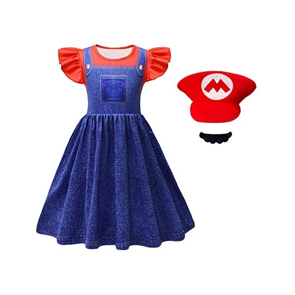 laughZuaia Costume de princesse pour petite fille - Manches bouffantes - Super Bros - Pour cosplay - Couronne de pêche - Gant