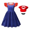 laughZuaia Costume de princesse pour petite fille - Manches bouffantes - Super Bros - Pour cosplay - Couronne de pêche - Gant