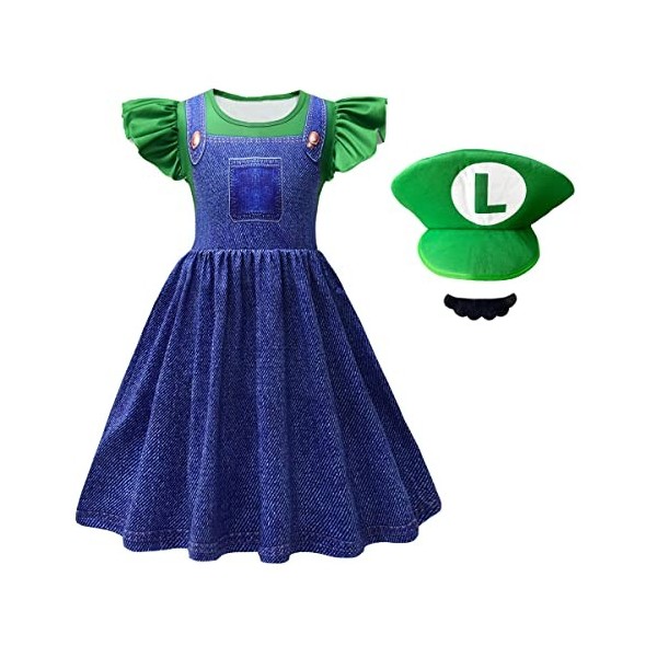 laughZuaia Costume de princesse pour petite fille - Manches bouffantes - Super Bros - Pour cosplay - Couronne de pêche - Gant