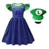 laughZuaia Costume de princesse pour petite fille - Manches bouffantes - Super Bros - Pour cosplay - Couronne de pêche - Gant