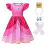 laughZuaia Costume de princesse pour petite fille - Manches bouffantes - Super Bros - Pour cosplay - Couronne de pêche - Gant