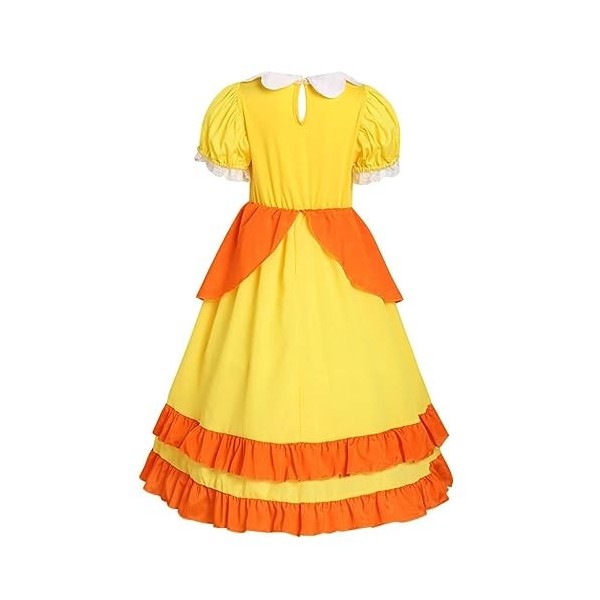 Lito Angels Deguisement Robe Princesse Daisy avec Couronne et Gants pour Enfant Fille Taille 4-5 ans, Jaune étiquette en tis