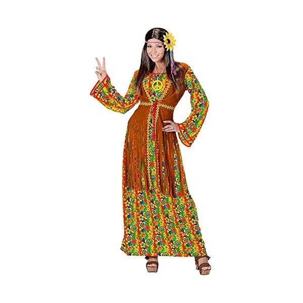 "HIPPIE WOMAN" dress with vest, peace sign necklace - L 