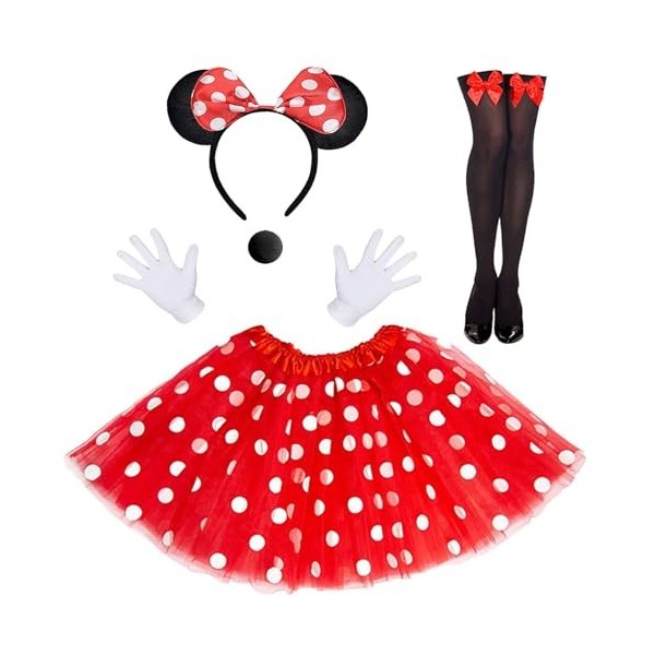 CULTURE PARTY Costume Minnie Mouse pour adultes et enfants - Tutu à pois - Robe tutu pour femme et fille - Déguisement de Noë