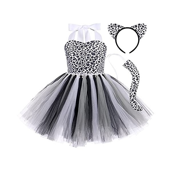 OBEEII 3pièces Tenue de Animaux Déguisement Fille Enfant Léopard/Girafe/Zèbre/Tigre/Vaches Tutu Princesse Robe Cosplay Carnav