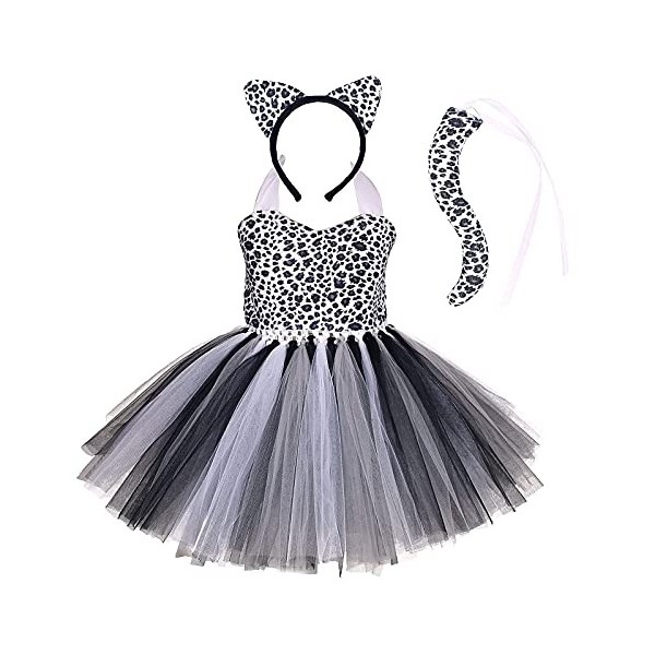 OBEEII 3pièces Tenue de Animaux Déguisement Fille Enfant Léopard/Girafe/Zèbre/Tigre/Vaches Tutu Princesse Robe Cosplay Carnav