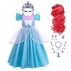 IWEMEK Filles Petite Sirène Ariel Costume Conte De Poisson Princesse Robe de fête avec Accessoires Enfants Contes de Fées Hal