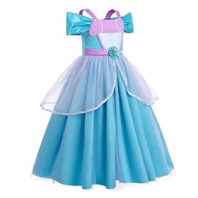 IWEMEK Filles Petite Sirène Ariel Costume Conte De Poisson Princesse Robe de fête avec Accessoires Enfants Contes de Fées Hal