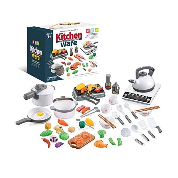 Jouet de cuisine,HUIOP 52 pièces cuisine jouer jouet enfants semblant jeu de jeu avec batterie de cuisine pots et casseroles 