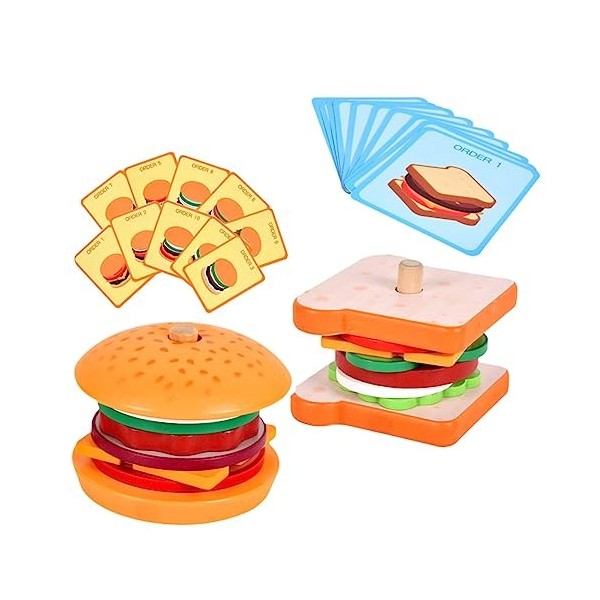 NAMOARLY Jouets Déveil 2 Ensembles Burger Moule À Éducatif Moule À Hamburger Bois Sandwich Jouet Jouet Éducatif Burger Empil