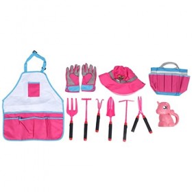 Alomejor Ensemble de Jardinage pour Enfants, Jouet de Jeu Dimitation, Kit de Jardinage Rose pour Enfants avec Tablier, Chape