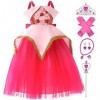 IBAKOM Enfant Filles Robes Princesse Aurore Déguisement Costumes Carnaval Halloween Cosplay épaule libre Tutu Ensemble de Vêt