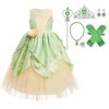 Deguisement Costume Fée Clochette, Robe de Fée Verte avec Bandeau + Bras pour Enfant Fille Vert+Accessoires 11-12 Ans