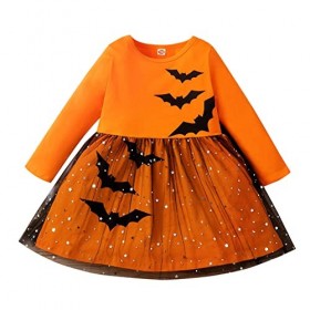 Deguisement Sorciere 3 Ans Jupe Plissée Mi Longue Noire Enfants robe Costume de fête danse enfant Pageant filles Halloween ro