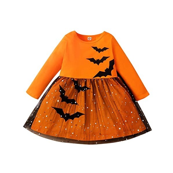 Deguisement Sorciere 3 Ans Jupe Plissée Mi Longue Noire Enfants robe Costume de fête danse enfant Pageant filles Halloween ro