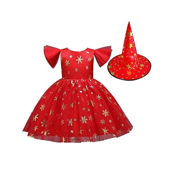 Deguisement Sorciere 3 Ans Jupe Plissée Mi Longue Noire Enfants robe Costume de fête danse enfant Pageant filles Halloween ro