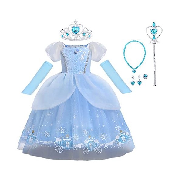 Berich Costume de princesse Cendrillon pour fille,Déguisement de princesse pour enfants,Robe de costumade,Vêtements de fête à