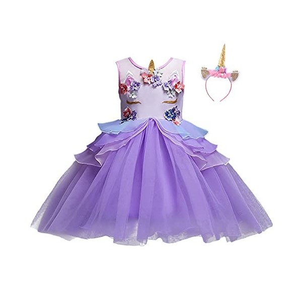 MYRISAM Filles Princesse Déguisement Licorne Tutu Robe de Anniversaire Soirée Cérémonie Costume de Carnaval Halloween Noël Fê