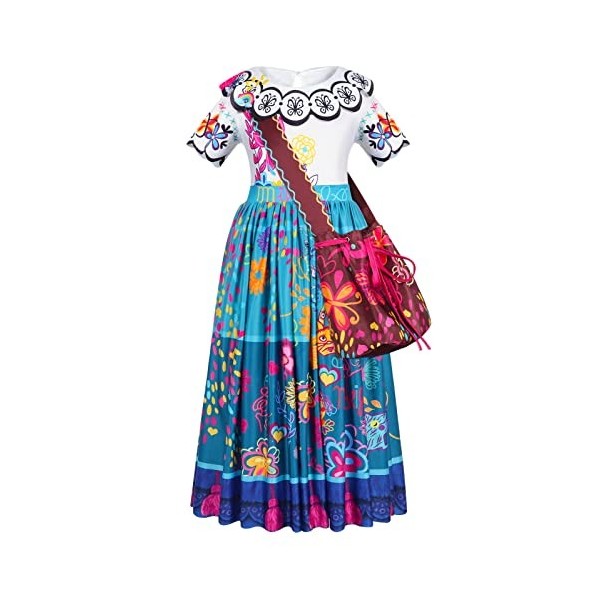 Eledobby Fille Isabella Princesse Déguisement avec Sac Enfants Cosplay Costume Encanto Dress Tenues Volants Irréguliers Midi 