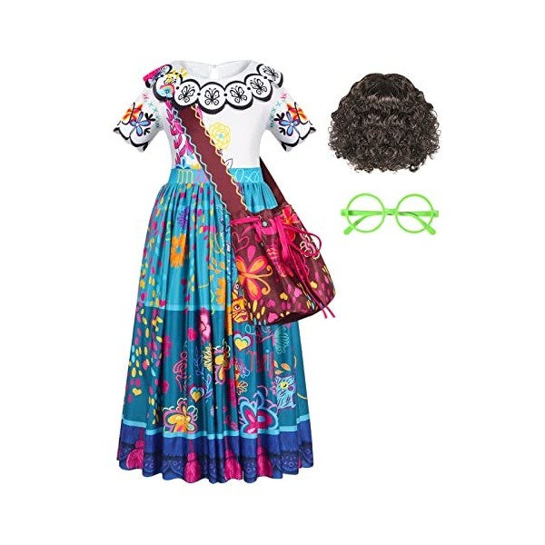 Eledobby Fille Isabella Princesse Déguisement avec Sac Enfants Cosplay Costume Encanto Dress Tenues Volants Irréguliers Midi 