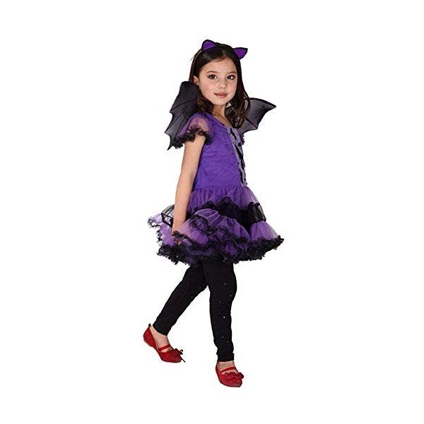 KIRALOVE - Costume Fille Chauve-Souris - Vampire - Déguisement - Halloween - Carnaval - Taille M - 5 - 7 ans - Idée cadeau