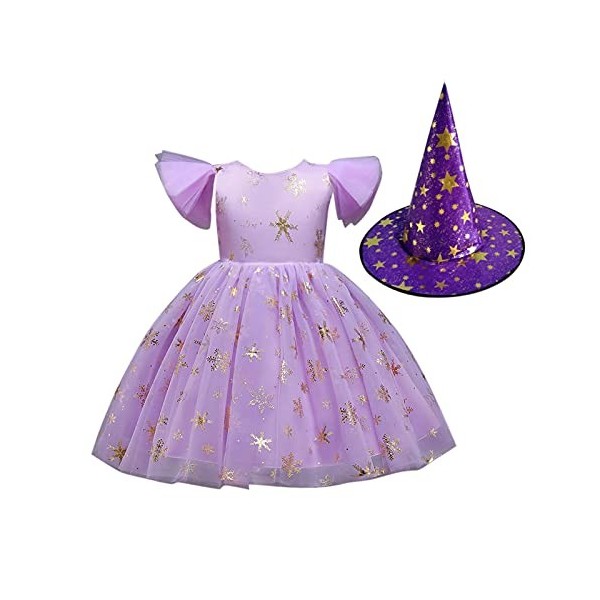 Deguisement Sorciere 3 Ans Jupe Plissée Mi Longue Noire Enfants robe Costume de fête danse enfant Pageant filles Halloween ro