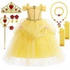 TOLOYE Costume de princesse pour filles, déguisement Belle pour filles avec couronne, baguette, collier, robe de princesse Be
