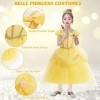 TOLOYE Costume de princesse pour filles, déguisement Belle pour filles avec couronne, baguette, collier, robe de princesse Be