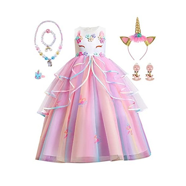 TOLOYE Robe Princesse Fille, Licorne Déguisement avec Collier, Robe Princesse Bébé Enfant, Robe Licorne Enfant de Princesse p