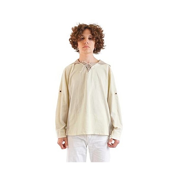 CoolChange Chemise médiévale avec capuche pour costume de chevalier ou de pirate | Beige | Coton | Taille : XL