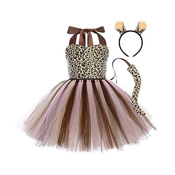 OBEEII Déguisement Danimaux Enfant Robe de Léopard/Girafe/Zèbre/Tigre/Vaches Tutu Princesse Cosplay Carnaval Halloween Fêtes