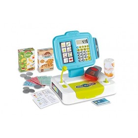 Smoby - Petite Caisse Enregistreuse - 30 plus Accessoires - Vraie Calculatrice + Scanner Son et Lumière - 350104 coloris aléa