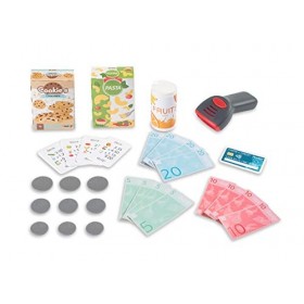 Smoby - Petite Caisse Enregistreuse - 30 plus Accessoires - Vraie Calculatrice + Scanner Son et Lumière - 350104 coloris aléa