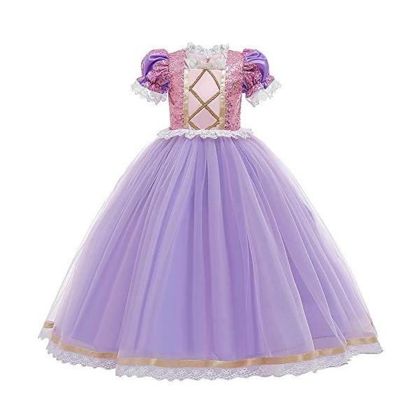 Enfant Fille Princesse Sofia Robe Carnaval Raiponce Costume Tutu Tulle Violette Satinée Manche Courte Maxi Robe Déguisement p