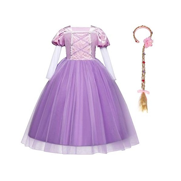 Enfant Fille Princesse Sofia Robe Carnaval Raiponce Costume Tutu Tulle Violette Satinée Manche Courte Maxi Robe Déguisement p