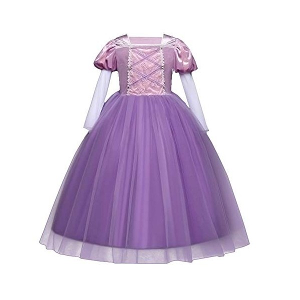 Enfant Fille Princesse Sofia Robe Carnaval Raiponce Costume Tutu Tulle Violette Satinée Manche Courte Maxi Robe Déguisement p