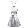 IMEKIS Costume de fille spatiale pour femme, costume dextraterrestre, brillant, métallique, crop top avec mini jupe, serre-t