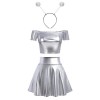 IMEKIS Costume de fille spatiale pour femme, costume dextraterrestre, brillant, métallique, crop top avec mini jupe, serre-t