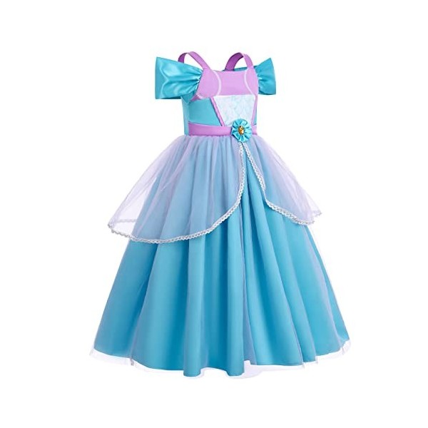 IWEMEK Filles Petite Sirène Ariel Costume Conte De Poisson Princesse Robe de fête avec Accessoires Enfants Contes de Fées Hal