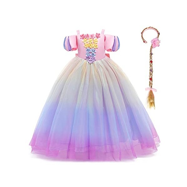 Raiponce Costume pour enfant fille Déguisement Princesse Robe Halloween Noël Carnaval Fête danniversaire Cosplay Festif Épau