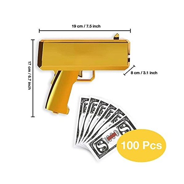 FANFX Fusil à Monnaie doré avec 100 Accessoires pour Argent et Argent - pour fête