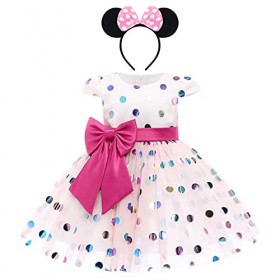 FYMNSI Robe tutu à pois pour bébé - Pour anniversaire, fête, carnaval, Halloween, Noël, cosplay - Avec bandeau oreilles, 1 r